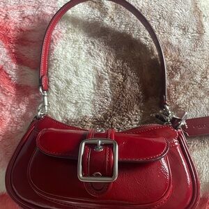 Coach Red Patent Leather Shoulder Bag with Buckle